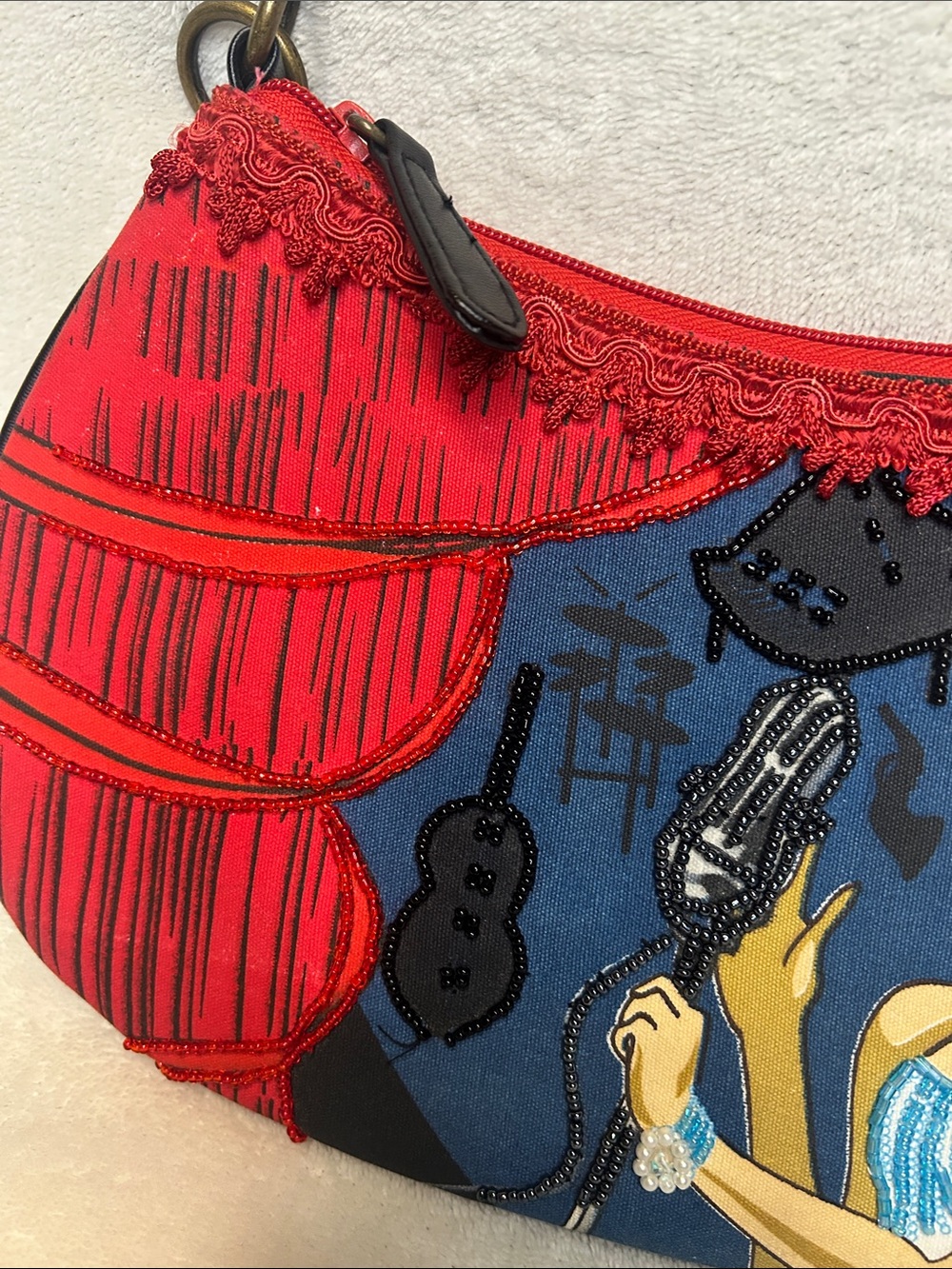 Jazz Singer Musician Retro Hobo Handbag Purse Bag Red Blue - Picture 3 of 12